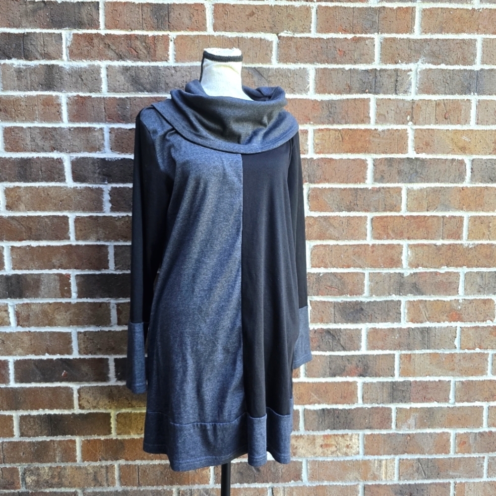 Cowl Neck Two-Tone Gray and Black Women's Dress Colorblock
